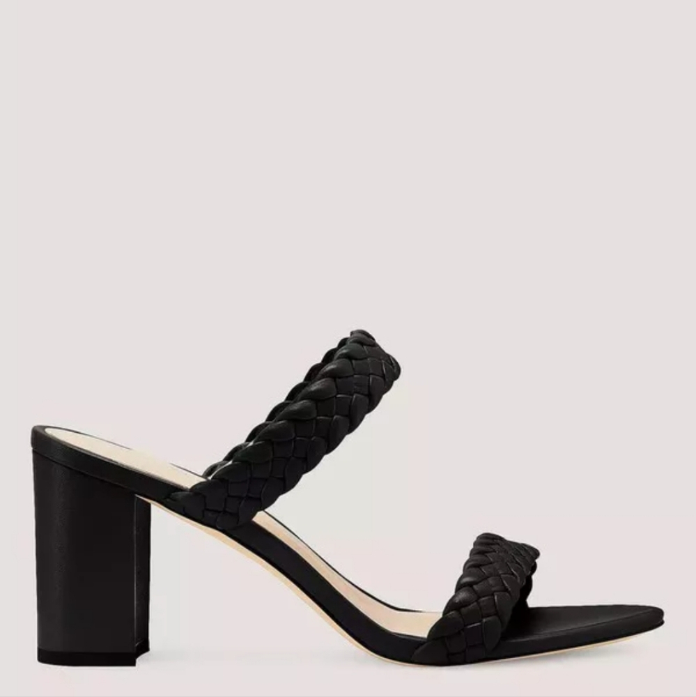 NWOB Stuart Weitzman Tuscan 75 Block Slide Sandal Black Nappa Leather Size 7.5